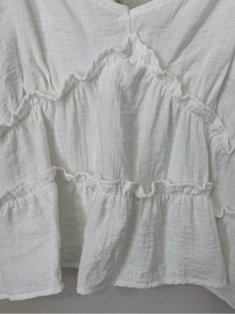 KIRIOUS White Puff Sleeve Crop Top Boho Babydoll Ruffle Blouse Size L - Picture 8 of 10